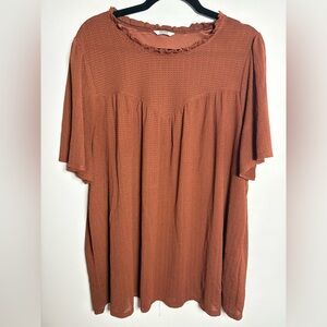 Relaxed Rust Flutter-Sleeve Tunic Top
